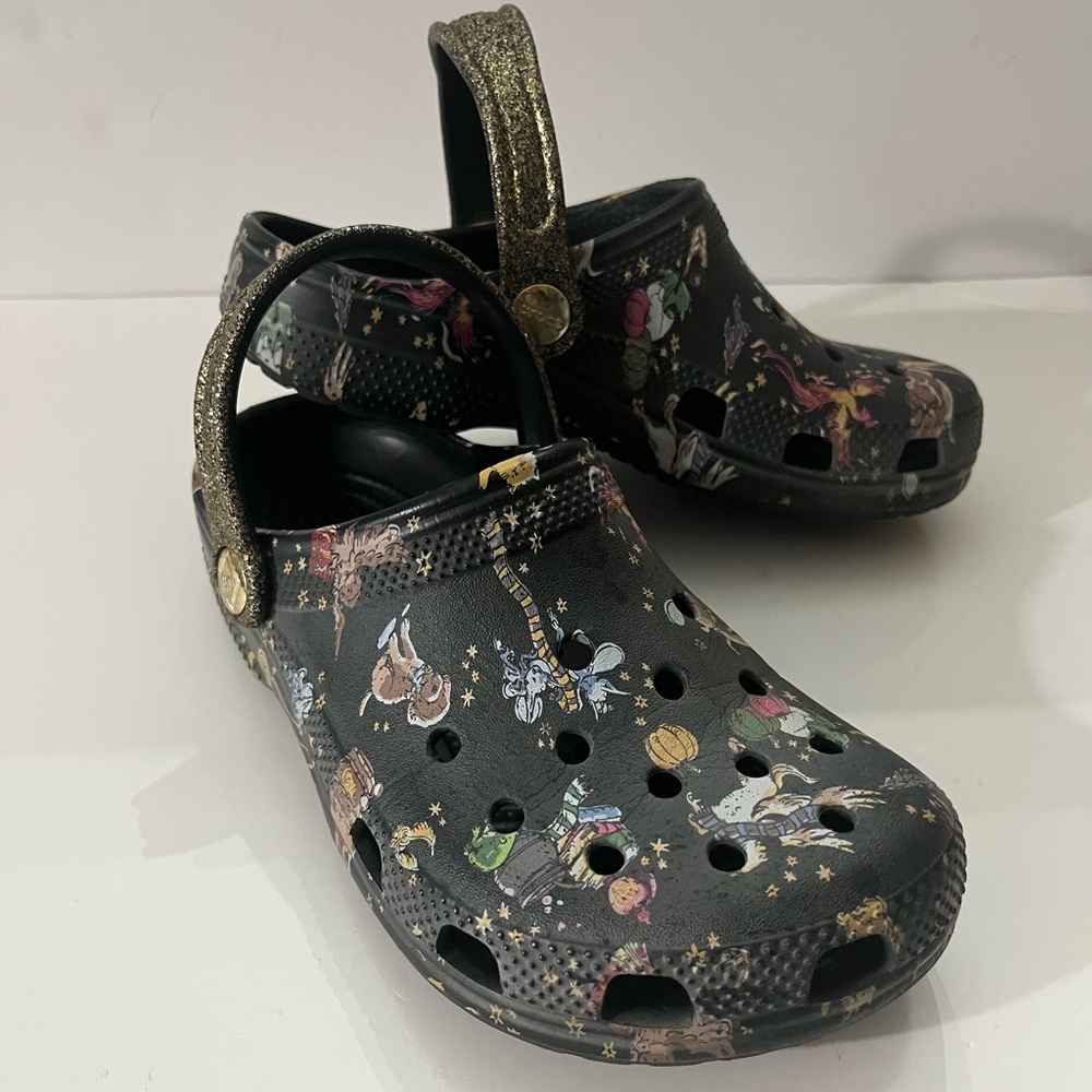 Harry Potter Vera Bradley Colab Crocs Kids Black with Gold Glitter Strap J3